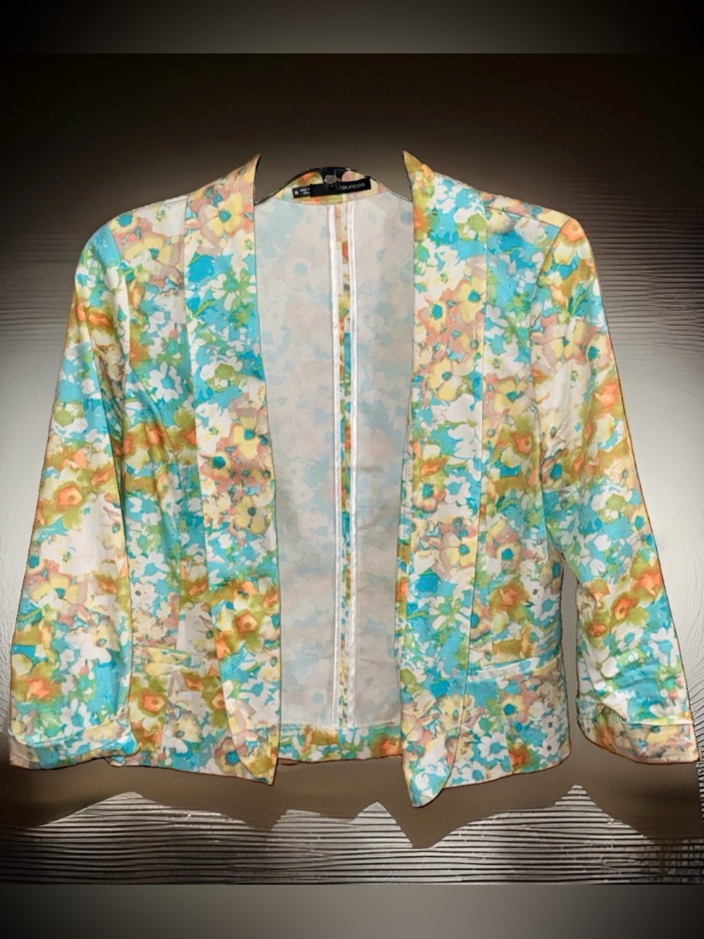Maurices Pastel Floral Open-Front Blazer in Aqua & Peach-M-EC